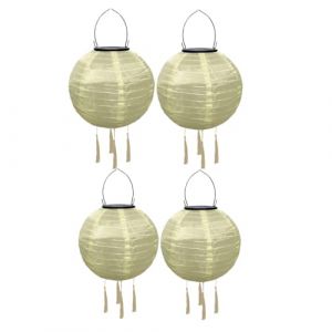 Lampions d'ext&eacute;rieur solaires &agrave; LED r&eacute;sistants aux intemp&eacute;ries - Lanterne solaire d'ext&eacute;rieur &eacute;tanche avec pompon - Lampes solaires &agrave; suspendre - Lanterne de jardin en papier - 20 cm (4 pi&egrave;ces (ZDD123, neuf)
