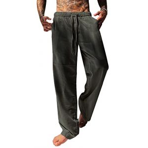 YAOBAOLE Pantalon en Lin Homme Pantalon Lin Homme Taille Elastique Pantalons Yoga Hommes Coton Pantalons Hommes &Eacute;t&eacute; Gris Fonc&eacute; 3XL (YBLfashion, neuf)