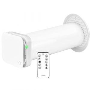 Turbionaire Trend HRV Unite de VMC Décentralisée à flux alternatif, Récupérateur de Chaleur Céramique, Capteur d'Humidité, Télécommande, Minuterie, 8 Vitesses, 100 mm, Silencieuse, Garantie 3 ans (INTAX TRADING, neuf)