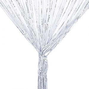 Rideau de Porte, Argent décorative Rideau à Cordes 100 x 200 cm Panneau Mural Fenêtre Porte Salle de Frange, ideau de Porte à Fils,moustiquaire,divise-pièce,Mariage de Noël Chambre de Jardin(Blanc) (DAkka, neuf)