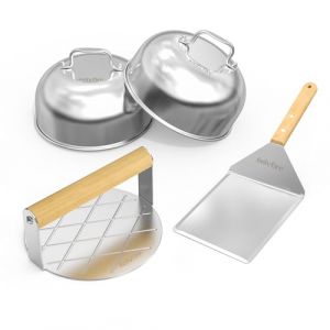 Onlyfire Smash Burget Set en Acier Inoxydable, Comprend 2 Cloche à Burger, 1 Presse à Hamburger, 1 Spatules, Professionnel d'Accessoires Barbecue, Ensemble D'ustensiles de Barbecue (Onlyfire Store, neuf)