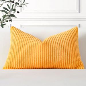Artscope Lot de 1 Housse de Coussin en Velours Côtelé Décoratif Canapé Taie d'oreiller Douce pour Maison Salon Chambre Lit Clic Clac Décoration 40x60cm Jaune (Goolee, neuf)