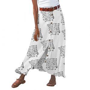 Jupe Mi-Longue Trapèze Femme Coton à Taille Élastique Décontractée Jupe Plissée Boutonnée sur Devant Jupes pour Printemps et été décontractée Ample Couleur Unie Jupes trapèze avec Poches Taille (Kincool, neuf)