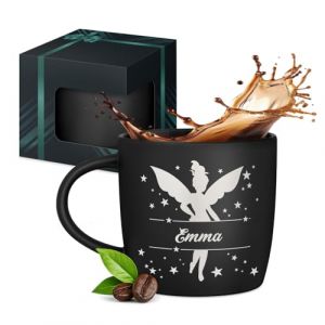 Maverton Mug personnalis&eacute; pour femmes - 40cl Tasse &agrave; Th&eacute; Personnalisable avec Pr&eacute;nom pour elle - Tasse d&eacute;corative pour Coll&egrave;gue - Cadeau original - Diff&eacute;rents Designs - int&eacute;rieur noir - petite f&eacute;e (MAVERTON, neuf)