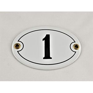 Plaque ovale en &eacute;mail num&eacute;ro 1 Blanc/noir "Handarbeit" (Online und Markthandel, neuf)