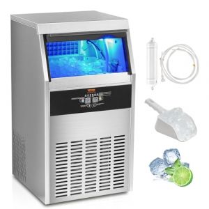VEVOR Machine à Glaçons Commerciale 56 kg/24 h Appareil de Préparation de Glaçons 60 Bacs à Glaçons Capacité de Stockage 15 kg Nettoyage Auto sans Installation Autoportant pour Maison Restaurant Bar (New Clear FR, neuf)