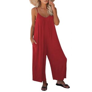 Haibang Combinaison Femme Été Sans Manches Casual Jumpsuit Chic et Élégant Bretelles Spaghetti Réglables Romper Salopette à Jambes Larges Loose Playsuit avec Poches (Haibang Store, neuf)