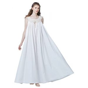 BEAUTELICATE Robe De Nuit sans Manche 100% Coton Chemise De Nuit Victorienne Longue Vintage Romantique Pleine Longueur A-Line Grande Taille pour Femme Mariée Été Ivoire, S (BEAUTELICATE-FR, neuf)