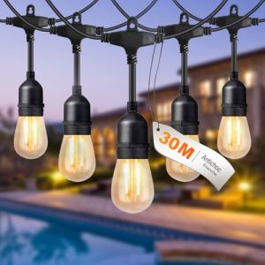 BRIMAX Guirlande Lumineuse Exterieure 30M, Guirlande LED Lumières Déco avec 30+2 Ampoules E27 S14 2W 2700 K, Guirlande Guinguette Exterieur Étanche IP44 pour Jardin, Terrasse, Party, Romantique (BrimaxFR, neuf)