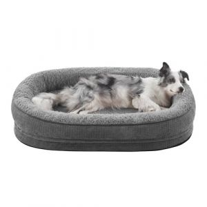 Panier Chien Grande Taille Orthopedique, Memoire de Forme Lit pour Chien, Canapé Chiens Dehoussable Lavable, Lit Ovale Imperméable, Gris (Topets-EU, neuf)