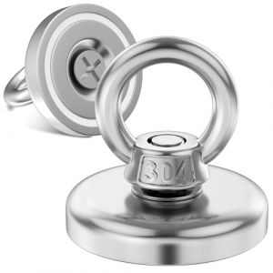 MIN CI Aimants puissants de 48mm, 2pcs Crochets magn&eacute;tiques 85kg Force d'adh&eacute;rence Aimant &agrave; &oelig;illet en n&eacute;odyme Aimant en n&eacute;odymium avec crochet, P&ecirc;che magn&eacute;tique avec aimant &agrave; &oelig;illet Crochets (MIN CI, neuf)