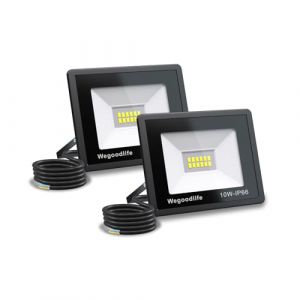 Wegoodlife 2 Pi&egrave;ces 10W Projecteur LED Ext&eacute;rieur, Super Lumineux 730LM Spot LED Ext&eacute;rieur, 6500K Blanc Froid &Eacute;clairage Mural, IP66 &Eacute;tanche, pour Jardin, Patio, Cour, Entr&eacute;e, Garage et S&eacute;curit&eacute; (ZHIHAOXUAN, neuf)