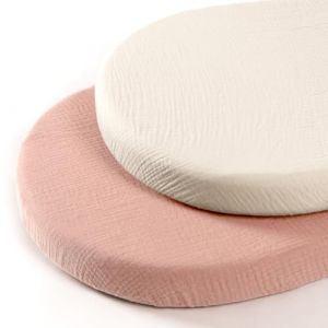 lulumoon Lot de 2 draps Housses en Mousseline de Coton, Drap Housse 90 x 40 cm de Matelas pour lit de bébé, lit de Berceau et lit de couffin (Blanc Rose) (Treen-UK, neuf)