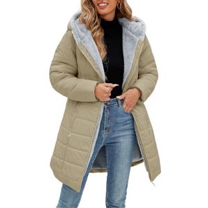 Yuson Girl Manteau Femme Longue Matelass&eacute; Polaire Doubl&eacute; Manteau Hiver Veste &Eacute;pais Chaud Parka Manteau Blouson Zipp&eacute; &agrave; Capuche Hooded Coat El&eacute;gant Veste Imperm&eacute;able Outercoat avec Poches(Kaki, XL) (YusonGirl, neuf)