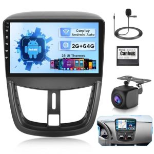 Hikity 2G+64G Android 15 Autoradio pour Peugeot 207 2006-2015 avec &Eacute;cran Tactile 9 Pouces, 2 DIN Radio avec Carplay sans Fil Autoradio Android 15 FM/RDS BT GPS WiFi + Cam&eacute;ra de Recul + MIC (carsecure, neuf)
