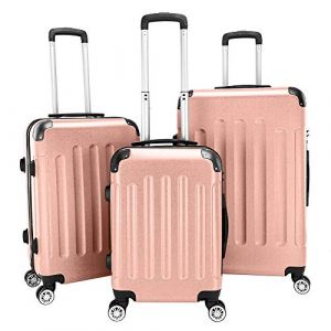 LEADZM Set de 3 Valises de Voyage (Grande Taille & Cabine), Lot de 3 Valises avec roulettes 360°, Coque Rigide ABS avec Coins Renforcés (Style 1, Or Rose) (VICTOPV, neuf)