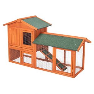 TactFire Poulailler Double Clapier à Lapin, Poulailler en Bois avec Pondoir et Perchoir Accueillant 2 Poules Poulailler, L156 x W52 x H68 cm, avec Un Toit Imperméable et Porte verrouillable (Hotachats, neuf)