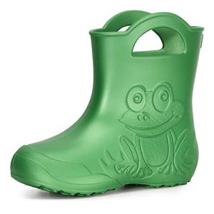 Ladeheid Bottes pluie enfant EVA ultralégères étanches avec poignées semelle antidérapante motif grenouille LA-CA-01 (Vert Émeraude, 24/25 EU) (Hisert, neuf)