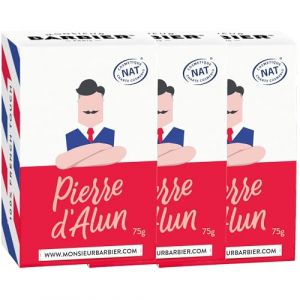 Pierre d'Alun Apr&egrave;s-Rasage Homme de Monsieur BARBIER | Apaise les Irritations & le Feu du Rasoir | Naturelle, Sans Chlorhydrate d'Aluminium | Bloc Poli, Soin Barbe Traditionnel | Lot de 3 | 225g (Monsieur Barbier, neuf)