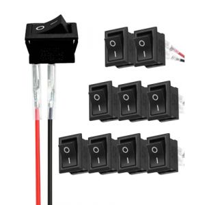 10 Pièces Mini Interrupteur à Bascule, KCD1-10 110 A/125 V 6 A/250 V Interrupteur, 2 Broches 2 Positions SPST Bouton on off avec Câblage, On/Off Interrupteur Voiture pour Bateau Appareils Ménagers (HuGuiWenHua, neuf)