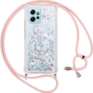 Vauki Coque pour Xiaomi Redmi Note 12 4G avec Cordon,Paillette Liquide Transparent Crystal Glitter Housse,Protection Antichoc Silicone TPU Bumper Case,R&eacute;glable Collier pour Redmi Note 12 4G,Argent (HARMONIQUE WAY, neuf)