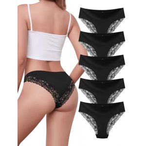 VOENXE Culotte Femme Dentelle Slip,Women sous-VêTements,Bas De Bikini éLastique,Feminins Confortable Underwear,Soft Panty,Sport Hipster,Sexy Panties,Multipack Lot De 5 (Voenxe, neuf)