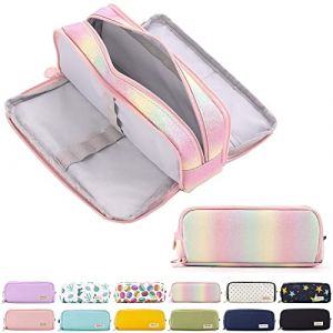 OIOYLEY Trousse Scolaire avec 3 Compartiments, Trousse à Crayons Grande Capacité avec 3 Compartiments, Trousse Enfant Cadeaux pour Filles et Garçons de Vacances, Iridescent (Une Seule Trousse) (JACK LIFE-FR, neuf)
