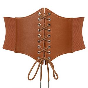 JASGOOD Ceinture Corset pour Femme Cuir Corset à Lacets Waspie Ceinture Large Élastique Femme Ceinture Rétro Cinch Corset pour d'Halloween Steampunk Medievale Pirate,Marron,83cm (JASGOOD Professional Belt, neuf)