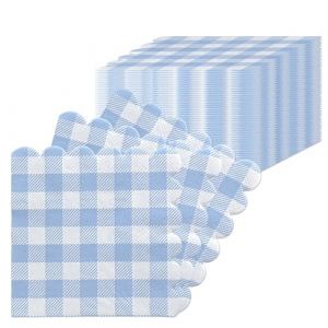 Set de 40 Serviettes en papier Vichy, 25x25cm Serviettes Jetables en Papier 2 Plis Serviettes de Cocktail en Papier pour Dîner, Mariage, Barbecue, Noël, Fête d'Anniversaire (Bleu) (YUDA-, neuf)