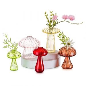 Vases en Verre Multicolore Champignon Deco: Hewory Lot de 5 Champignons Petit Vase Decoratif Deco Table, Mini Vase en Verre Coloré Hydroponiques pour Salon Chambre Moderne Cottagecore Décor (Sportsteam-66, neuf)