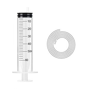 SKYPRO Luer Lock Seringue en plastique de 50 ml avec tube, seringue à pointe de cathéter, seringue industrielle de jardin, seringue de mesure pour laboratoires scientifiques, arrosage, remplissage (lantian2019, neuf)