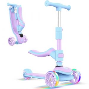 BELEEV Pliable Trottinette 2-en-1 avec Si&egrave;ge D&eacute;tachable pour Enfants, LED Lumineuses Roues, 4 R&eacute;glables en Hauteur, Plateau Anti-D&eacute;rapant Large, Trotinette &agrave; 3 Roues pour Fille Gar&ccedil;on 3-12 Ans (MeiShangStore, neuf)