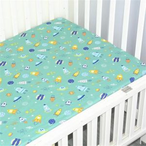 Odot Drap Housse pour Lit de Bébé, Coton Draps Housses Enfants Respirant Douce Extensible Protège Matelas pour Fille et Garçon, Lit Bébé, Berceau, Lit Parapluie (105x60cm,fusée verte) (Odot, neuf)