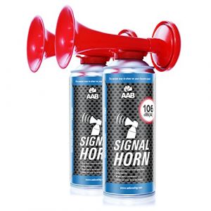 AAB Signal Horn - 2 Pièces - Extraordinaire Corne de Brume Supporter de Air Comprimée, Jusqu'à 120 Bips, avec Gaz Ininflammable, Klaxon de Bateau, Vuvuzela (AAB Seller FR, neuf)