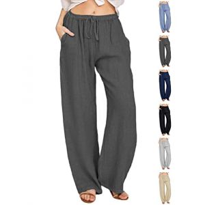 CheChury Pantalon Lin Femme &Eacute;t&eacute; D&eacute;contract&eacute;s Pantalons Mode Coton Chanvre Confortable Jogging Plage R&eacute;tro Pants Taille Elastique Pantalon avec Poches,Gris fonc&eacute;,S (LYworld, neuf)