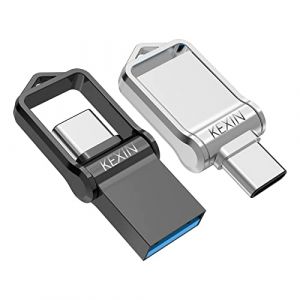 KEXIN Mini Clé USB C 128Go 3.0 OTG, Lot de 2 Clef USB 128 Go USB 3.0 en Métal Étanche, USB Flash Drive 2 en 1 Dual pour PC Dell XPS Switch Pro et Android Type C Smartphones (Honor Xiaomi), Noir+Argent (KTDISK, neuf)