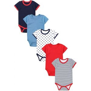TupTam Body B&eacute;b&eacute; &ndash; Lot de 5 Body B&eacute;b&eacute; Gar&ccedil;on en Coton &ndash; Body B&eacute;b&eacute; 0-3 Mois Respirants et Pratiques, Rayures Etoiles Bleu Fonc&eacute; Rouge Jeans Bleu, 92 (LotteStyle, neuf)