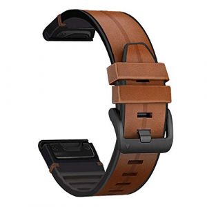 YOOSIDE Compatible avec Bracelet Fenix 6 / Fenix 5, QuickFit 22mm Cuir véritable souple avec bracelet de montre étanche en silicone pour Garmin Fenix 6 Pro/Sapphire,Approach S62/S60,Quatix 6 (brun) (YOOSIDE, neuf)