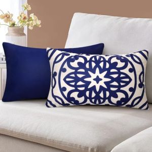 Lot de 2 Housse de Coussin en Super Doux Taie d'oreiller Bleu Mandala G&eacute;om&eacute;trie Imprim&eacute; Motif Housse de Coussin Moderne Housse Coussin pour Canap&eacute; Salon Chambre Maison D&eacute;cor Protecteurs 30x50cm (EULeeLance, neuf)