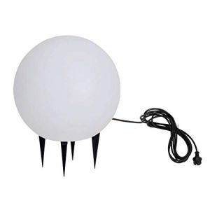 TRANGO Boule de jardin 200W IP65 20cm Ø en aspect pierre naturelle blanc mat *SNOW* avec câble d'alimentation IP44 de 5 mètres avec 1x douille E27, boule lumineuse, lampe de jardin, lumière extérieure (Trango-Brilon, neuf)