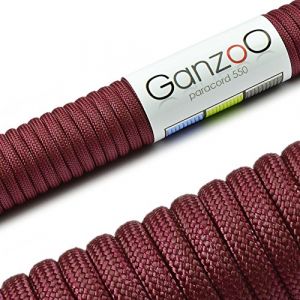 Ganzoo Paracorde 550 Type 3, Corde &agrave; &acirc;me gain&eacute;e Polyester/Nylon avec 7 brins, 4 mm, 3 m, Rouge vin, pour DIY Bracelets, Porte-cl&eacute;s, dragonnes, activit&eacute;s Outdoor, Laisse et Collier Chien (Ganzoo, neuf)