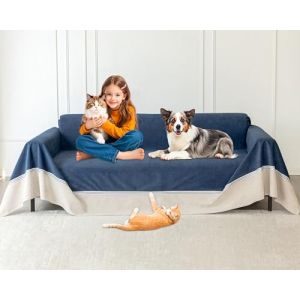 Couverture Protection Chat Canap&eacute;, Housse pour Meubles de Canap&eacute;, Housse de Canape 3 Places, Protege Canape Impermeable, Antid&eacute;rapante, Protection Canap&eacute; Chat Chiens Griffures,Bleu Marine,380x230cm (Loiion, neuf)