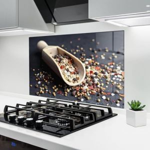 ARTHUB® Crédence de Cuisine en Verre 60x80 cm, Seasoning Table Scoop | Protection Contre Les éclaboussures, Revêtement Mural en Carreaux, Plaque en Verre, Verre trempé, Aliments, Épices (ARTHUB - wall decor, neuf)