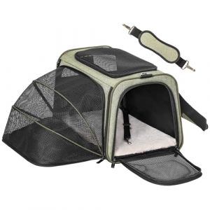 Petsfit Sac de transport extensible pour chat - Deux côtés confortables et pliables avec tapis en polaire - Ouverture sur le dessus - Vert - 1 côté extensible (Petsfit-UK, neuf)
