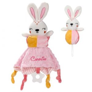 SIMYJOY Serviette de Bébé Jouets Doudou Personnalisé DIY avec Prenom, Balle à saisir, Couverture De Sécurité Personnalisé pour Bébé, Cadeau Fille Garçon Lapin Rose (SIMYJOY, neuf)