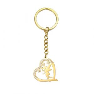 EUEAVAN Porte-cl&eacute;s F&eacute;e Clochette Princesse Wendy Ange Tendance Danseuse Ballet Bijoux Citation Conte de f&eacute;es Femme, C&oelig;urs Dor&eacute;, Medium (EUEAVAN, neuf)