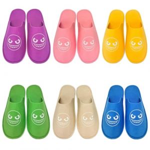GURGER Chaussons Invit&eacute;s Lavable en Machine Antid&eacute;rapant Motif Cartoon Pantoufles pour Maison H&ocirc;tel Spa Voyage, Lot Multi-Tailles et Multi-Couleurs, Lot de 6 Multicolores (QUAN JIYU, neuf)