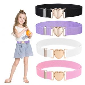 Kotkiddy Lot de 4 ceintures color&eacute;es c&oelig;ur pour enfants, robes, jeans, pantalons, uniforme scolaire (noir, blanc, rose, violet) (SheFreedom, neuf)