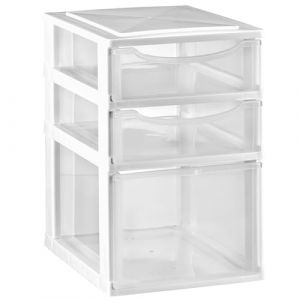 Hummelladen Bo&icirc;te de rangement DIN A4 avec 3 tiroirs 34,5x26x39 cm - Plastique blanc-transparent Tour organisatrice pour tiroirs pour bureau Syst&egrave;me Easy-Pull (hummelladen, neuf)