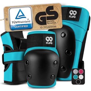 99FLIPS Protection Roller Adulte et Adolescent - Protection Skateboard Adulte - pour avec Genouill&egrave;re, Coudiere - &eacute;quipement trotinette Freestyle Inline, BMX Patins &agrave; Glace - DIVE M Bleu Clair (Niuri, neuf)